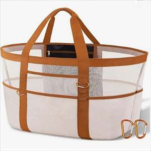 Sac de plage en maille pour femmes, sac fourre-tout pliable de couleur unie, sac d'exercice de yoga imperméable - Product Image 5