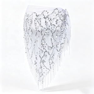 Chaîne de hanche, foulard de <span class=keywords><strong>danse</strong></span> du ventre, ceinture triangulaire à paillettes et pompons pour débutants, pour la pratique et les spectacles - Product Image 2