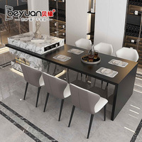 Table à manger moderne minimaliste en dalle de pierre avec espace de rangement intégré extensible, îlot central de cuisine, meuble de maison