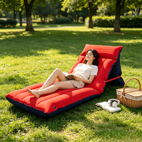 Matelas de plage gonflable portable avec dossier 175x56cm, tapis de camping pliable en PVC pour utilisation en extérieur, sur la plage, la pelouse ou le bateau