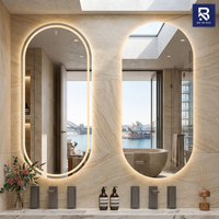 Miroir de salle de bain LED ovale moderne en forme de capsule, sans cadre, rétroéclairé, intelligent, anti-buée, avec variateur tactile pour hôtel et décoration intérieure
