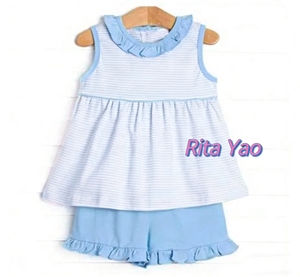 Abiti Estivi a Righe <span class=keywords><strong>Rosa</strong></span> per Bambine con Colletto a Volant, <span class=keywords><strong>Vestito</strong></span> Personalizzato per Bambine con Set di Pantaloncini Abbinati, Abbigliamento per Bambine - Product Image 4