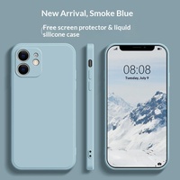 Coque de protection intégrale antichoc en silicone liquide pour iPhone 11, design bleu fumé uni, couleur pure