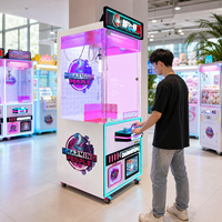 핑크색 집게 게임기, 동전 작동식, 금속 및 아크릴 소재, 300W 아케이드 게임, 데이트 장소, 쇼핑몰, 놀이공원용, 맞춤형 조명