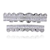 Grillz dentaire personnalisé pour rappeur, en laiton plaqué argent et zircon, pour dents supérieures et inférieures, bijou de corps de mode inspiré du hip-hop