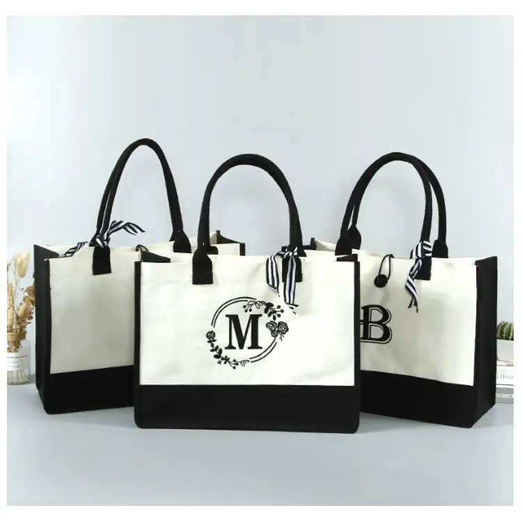 Color printed portable canvas bag Customized pure cotton large capacity shopping bag Customized advertising logo canvas bag