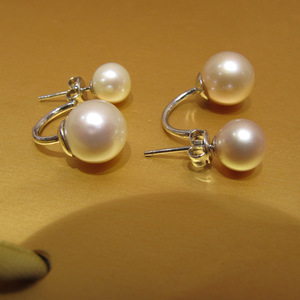 Boucles d'oreilles A-Lian en perles d'eau douce 9-10 mm, qualité AAA, double perle, style coréen, crochet en argent 925 - Product Image 1