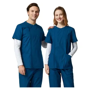 Grosir kaus Scrub medis buatan khusus set seragam celana cocok Jogger seragam rumah sakit wanita set Scrub keperawatan dengan Logo