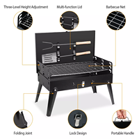 Barbecue pliable à 3 vitesses réglables, barbecue portable en fer avec pieds intégrés et déflecteur de vent pour la cuisson en extérieur
