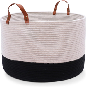Cesta de Almacenamiento con Asas de Cuero, Cesta Tejida de Cuerda de Algodón, Cesta de Almacenamiento para Artículos Diversos de Mesa, Cesta de Almacenamiento para el Hogar - Product Image 2
