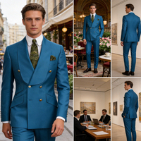 Costume de cérémonie 2 pièces bleu paon pour homme, revers châle, boutons dorés, coupe ajustée, pour marié, smoking de mariage, infroissable et respirant pour occasions formelles