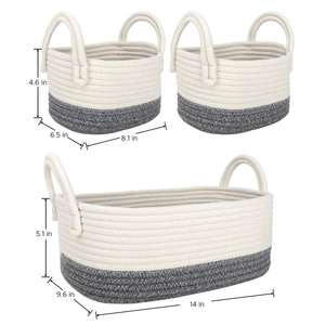 Large Black Woven Cotton Rope <b>Storage</b> <b>Basket</b> Set Foldable and Child Toy Gift Organizer <b>for</b> Laundry or Home Organization - Product Image 1