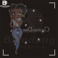 Transfert à Chaud Betty Boop Strass Autocollants Fournisseur Personnalisé Motif Fille Logo Feuilles Strass Appliqués pour Vêtements