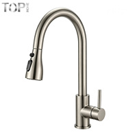 Robinet de cuisine contemporain SUS304 avec douchette extractible, monotrou, arc haute, rotation 360°, cartouche céramique, composants conformes NSF, OEM