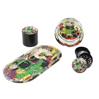 Accessoires pour fumeurs avec logo personnalisé gratuit, ensemble 5 en 1, plateau à rouler en métal, pot, moulin à herbes, cendrier en verre, kit combiné
