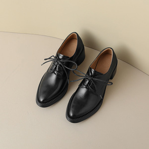 <strong>Women</strong> Pointed Toe Block Heel Lace up <strong>Brogues</strong> Genuine Leather Rubber Outsole Wear-resistant Anti-slip Wholesale - Product Image 4
