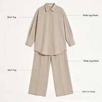 Ensemble décontracté modeste à manches longues, pantalon à patte et chemise, deux pièces, robe musulmane pour femmes, coupe ample, vêtements islamiques en lin/coton