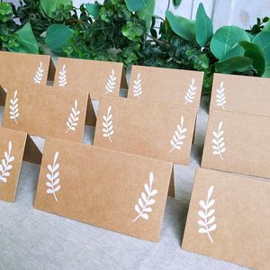 Feuilles de <span class=keywords><strong>laurier</strong></span> blanc cartes de Table en papier Kraft cartes de nom vierges tente Table Place carte pour réception de mariage - Product Image 3