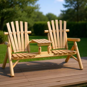 Banco Adirondack de madera con mesa, 2 asientos, muebles de patio para porche, patio trasero, terraza, estilo rústico - Product Image 2