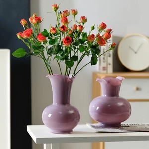 <span class=keywords><strong>Vaso</strong></span> in Vetro Ambrato Fatto a Mano con Bordo Ondulato, Stile Nordico, Arancione, per Decorazione Casa, Contenitore Idroponico Vintage con Bordo Smerlato - Product Image 3