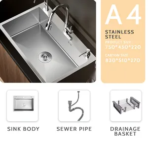 Basit tasarım doğrudan satış paslanmaz çelik tek mutfak evyesi modern mutfak akıllı lavabo