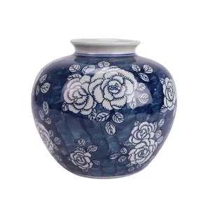 漂亮的中国蓝白牡丹花卉图案家居装饰陶瓷花瓶