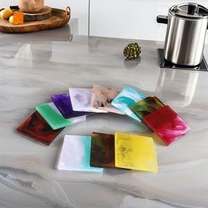 Bandeja Cuadrada Moderna de Madera y Poliresina Personalizada al por Mayor con Plato de Resina Azul, Posavasos Ecológico y Duradero para Té y Café, Regalo - Product Image 5