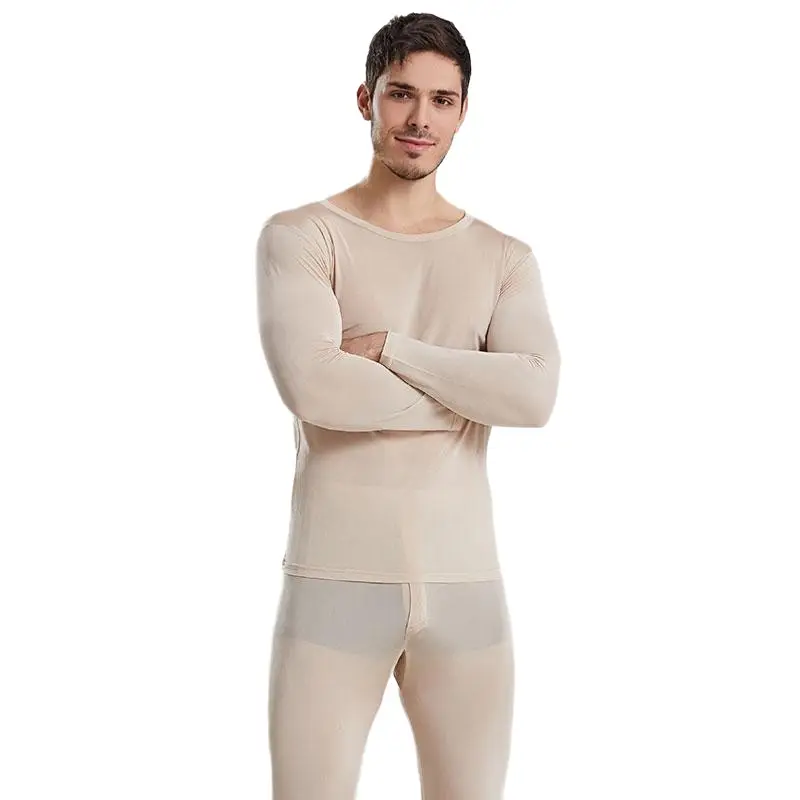 2022 New high quality 6A silk long Johns breathable soft men's leisure wear Thermal underwear round neck long Johns set fashion