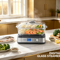 Cuiseur vapeur électrique en verre numérique sans BPA de 5 L avec écran LCD, 5 modes de cuisson prédéfinis, minuterie de 60 minutes, compatible lave-vaisselle, pot en verre