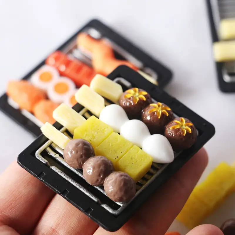 Doll house mini skewers Japanese barbecue meatballs miniature food play model children pretend to play toys