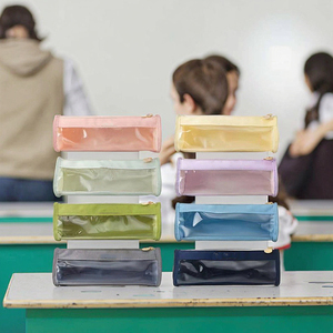 Organisateur de papeterie portable personnalisable, sac de rangement pour stylos en PVC couleur bonbon avec fermeture éclair, trousse de toilette étanche - Product Image 2