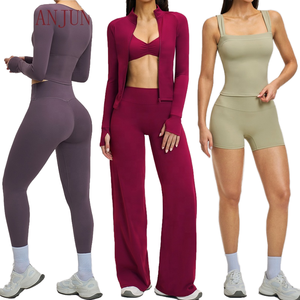 Wholesale Women Solid Front Logo <b>Yoga</b> Athletic Set Crop Top High Waist Shorts Gym Workout Activewear - Product Image 1