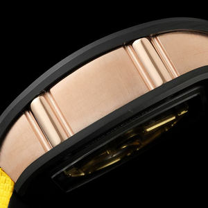 Reloj Mecánico de Lujo Premium con Diseño de Sonrisa, Carcasa de Cerámica Negra, Correa de Velcro Amarilla Transpirable, Esqueleto para Caballero, Resistente al Agua - Product Image 3