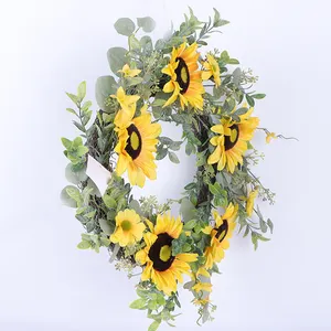 Individueller Ernte-Kranz florale dekorative Blumen-Kräuße und Pflanzen Sonnenblumen-Girlande für Haustür Herbst-Kranz 30-60 cm