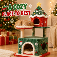 Tour pour chat OEM personnalisée en forme de sapin de Noël, 90 cm, pour 2 à 3 chats, avec condo multi-niveaux et poteau à gratter en sisal et peluche, vente en gros