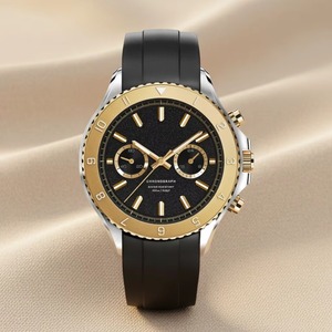 Reloj Cronógrafo de Cuarzo con Manecillas Brillantes, Bisel Dentado Amarillo, Correa de Silicona Amarilla Suave con Ranuras, Deportivo, Resistente al Agua 5BAR - Product Image 1