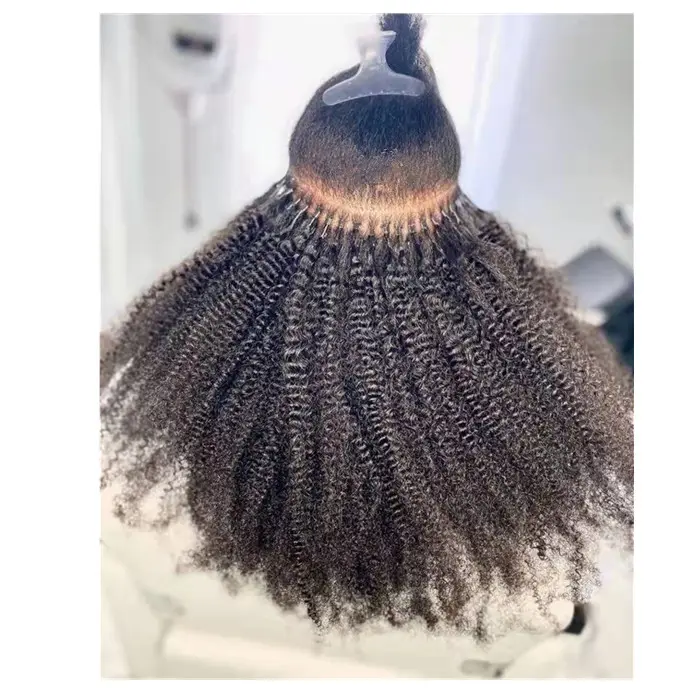 Divaswig Rambut Palsu Ekstensi Afro 4A 4B 4C Rambut Sambungan Manusia Tautan Mikro Keriting I Tip Rambut untuk Wanita Warna Hitam