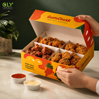 Boîte à emporter en papier de qualité alimentaire GLY PACK, personnalisée avec compartiments, pour poulet frit, repas en famille, emballage de restauration rapide
