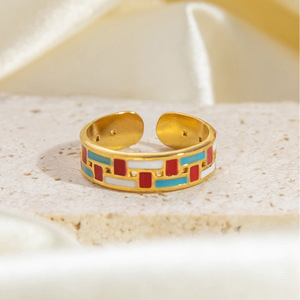 Geometric Enamel <b>Ring</b> Stainless Steel 18K Gold Plated Women's Party Jewelry Colorful Design Fashion <b>Statement</b> <b>Ring</b> - Product Image 1