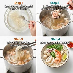 Mix per Zuppa di Riso con Frutti di Mare Surgelati |   Gamberetti, Calamari, Vongole e Pesci Surgelati IQF |   Pasto Istantaneo di Noodles Asiatici Pronto da Cuocere, Vendita all'Ingrosso - Product Image 4