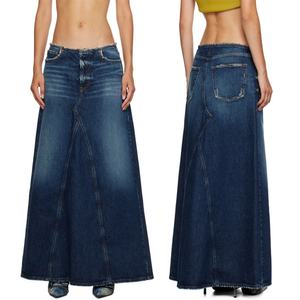 Falda vaquera maxi azul para mujer con bordes sin rematar y cierre de botones - Product Image 6