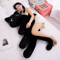 Grand chat noir mignon en peluche dessin animé conception lit oreiller de couchage poupée PP coton lavé Technique soulagement du Stress fonction cadeau