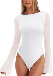 Flare manches longues en maille une pièce collants col rond combinaisons pour femmes combishorts - Product Image 2