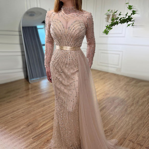 Vestidos largos <span class=keywords><strong>de</strong></span> <span class=keywords><strong>noche</strong></span> <span class=keywords><strong>de</strong></span> sirena, color <span class=keywords><strong>azul</strong></span> <span class=keywords><strong>marino</strong></span>, manga larga, para fiesta, 2022 - Product Image 4