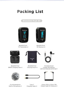 Saramonic ไมโครโฟนลาวาเลียร์ไร้สาย Blink500 ProX,ไมค์คอปกคู่แบบชาร์จได้สำหรับการบันทึกกล้องโทรศัพท์มือถือ - Product Image 5