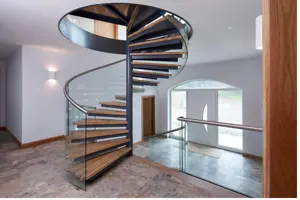 Factory Price Manufacturer Supplier Solid Wood Walnut Oak Glass Handrail Stainless Steel Plate Multicolor Spiral Staircase