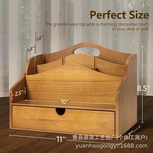 Wooden Desktop Organizer With Drawer And Partitions For Office <b>Desk</b> Storage Rectangle Shape <b>Wall</b> Mounted Type - Product Image 2