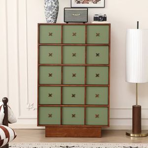 Armoire de rangement latérale en bois massif de style Mid-Century Modern vert avec un design étoilé unique pour l'ameublement de la maison - Product Image 1