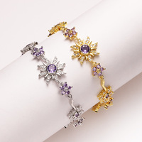 Bracelet style bohème pour femme, accessoires de mode pour bal de promo, bracelet délicat avec cristaux violets et zircon, motif soleil et fleur