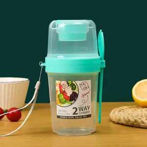 Plastic Ontbijt Kids Snack 'S Nachts Haver Kopjes Yoghurtcontainer Met Lepel Handvat Saladedressing Container Saladeshaker Cup